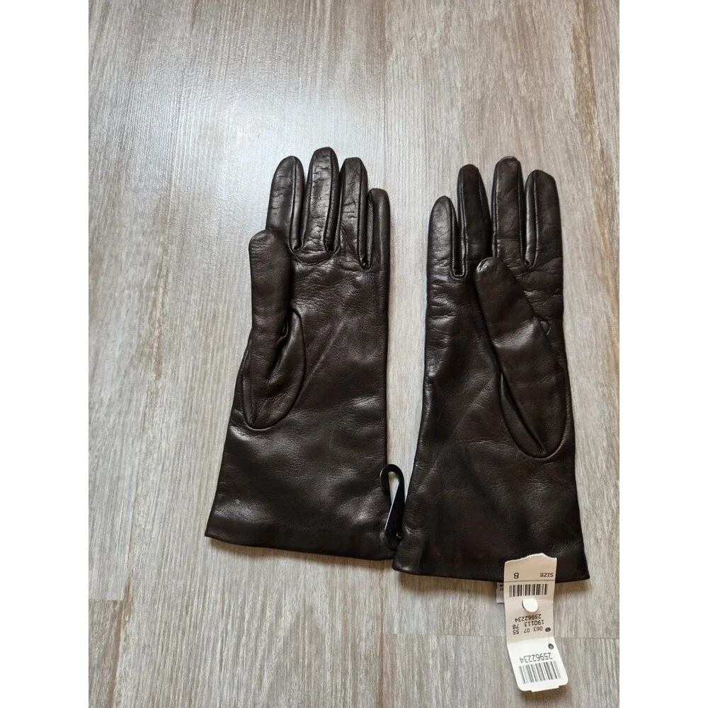 NWT Talbots Italian Leather Cashmere Lined Gloves Black Womens Size 8 Made Italy